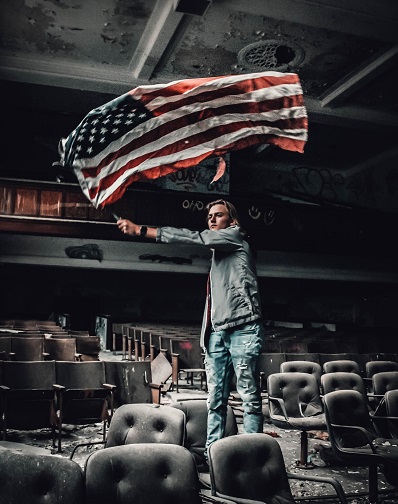 man holding flag