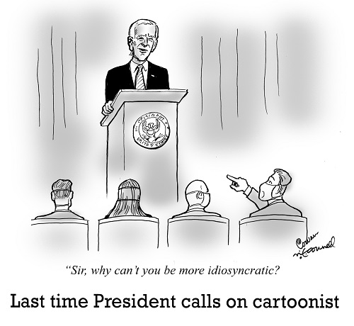 Biden's first press conference cartoon