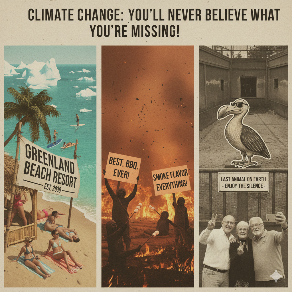 satirical montage of people enjoying climate change