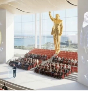 depicting of gold statue of Trump